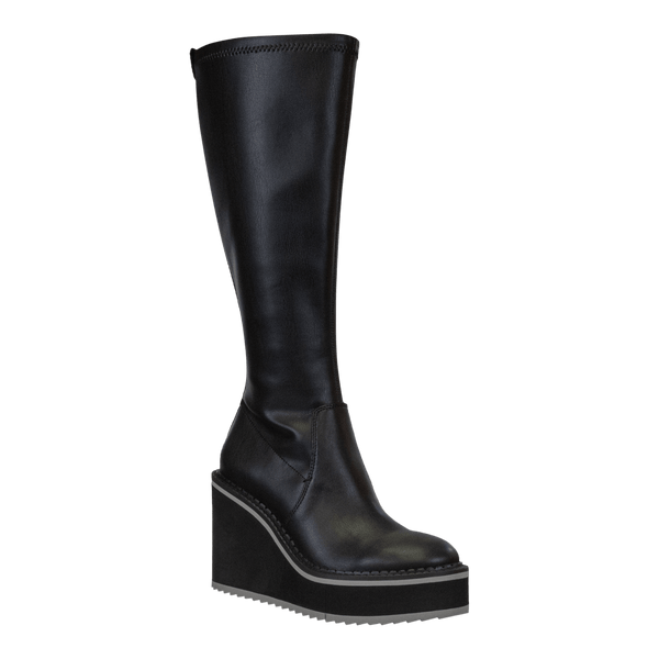 APEX in BLACK Wedge Knee High Boots